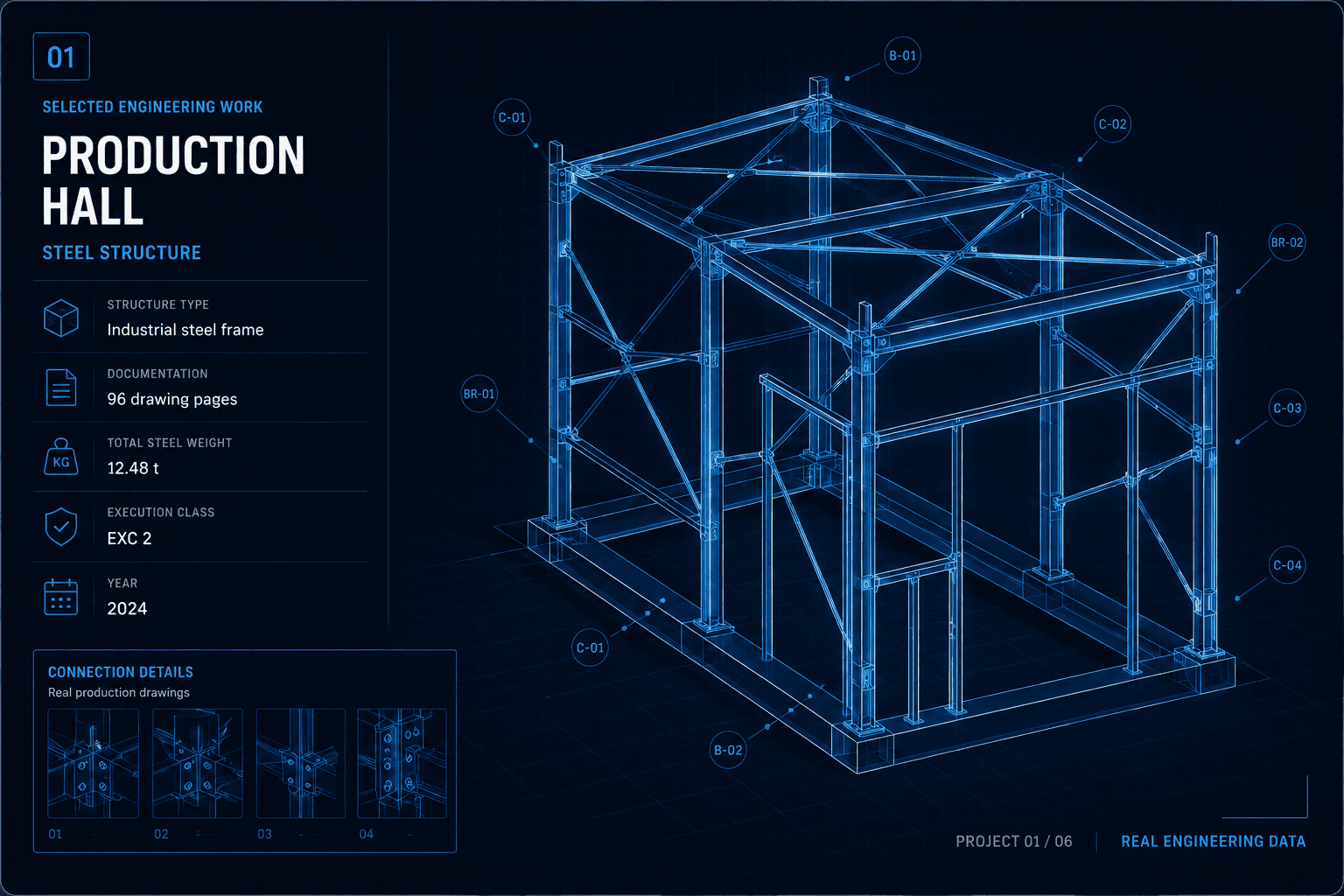 Production hall steel structure engineering project