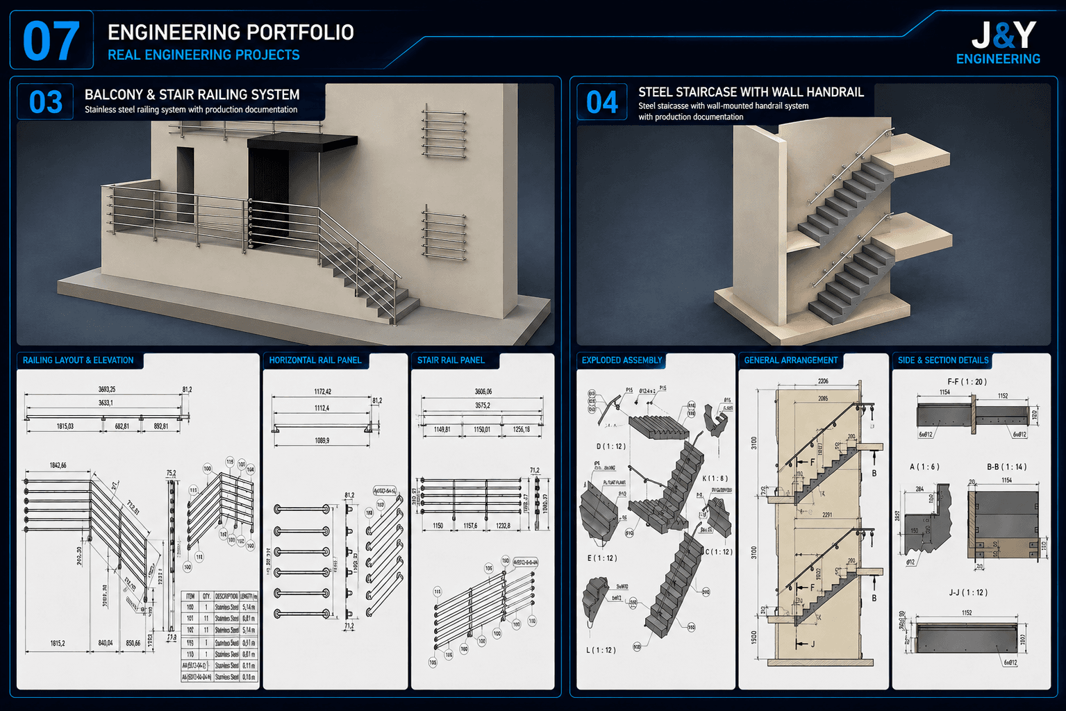 Balcony railing and steel staircase engineering portfolio